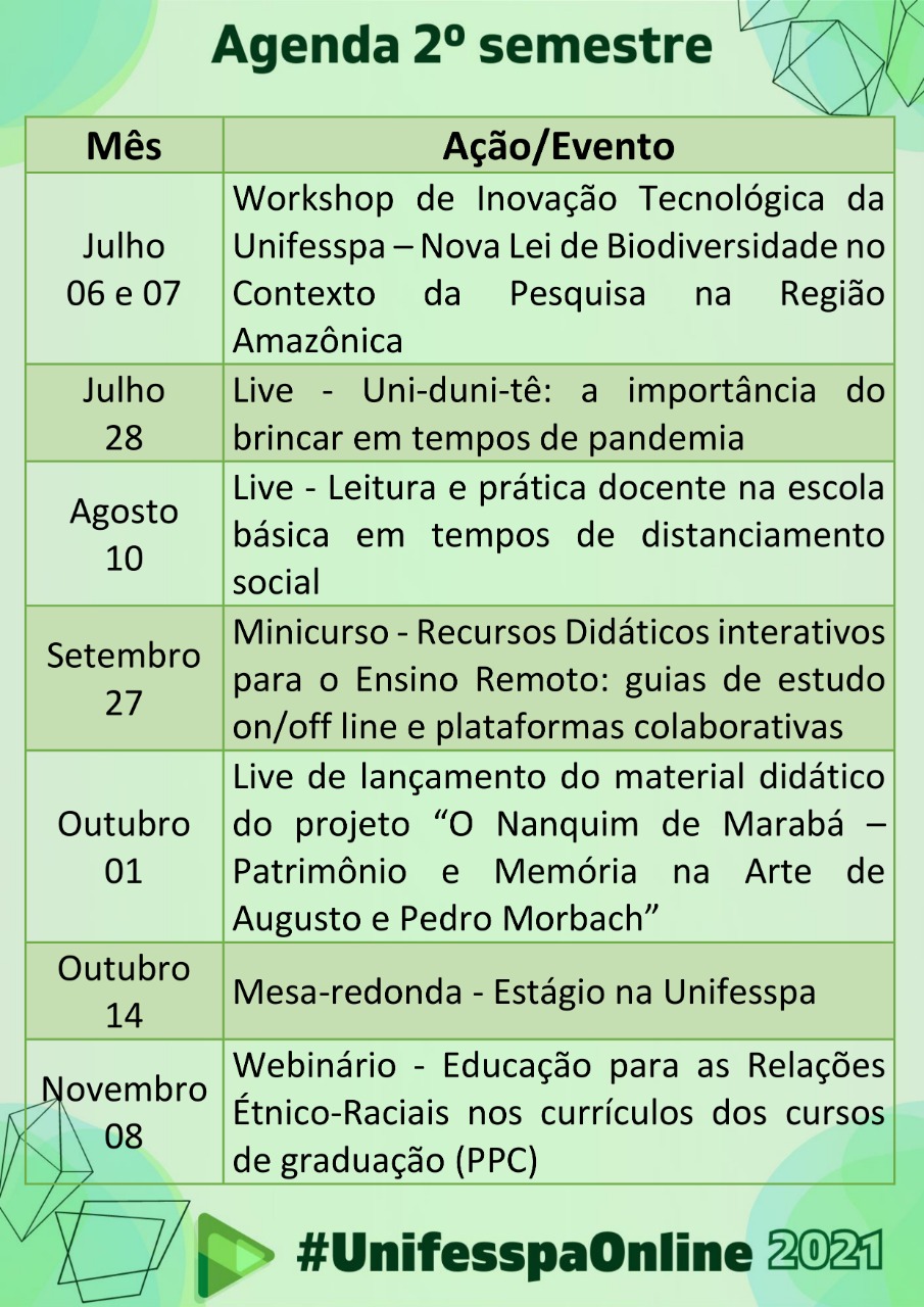 agenda unifesspa online segundo semestre